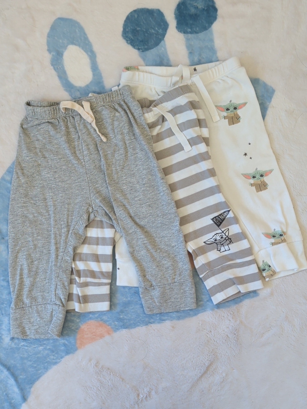 Baby Gap Jogger Pants Trio - Gray, Stripe & Cream Baby Yoda
